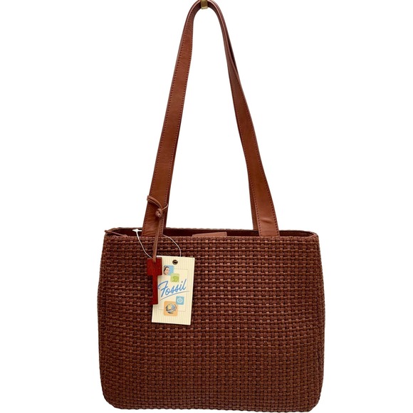 Fossil Handbags - NWT Fossil Constance Shopper Tote Basketweave Shoulder Bag Women Brown Boho Chic